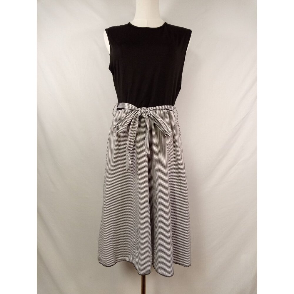 Shein Women's Black White Striped Tie-Waist Midi Dress Size Large